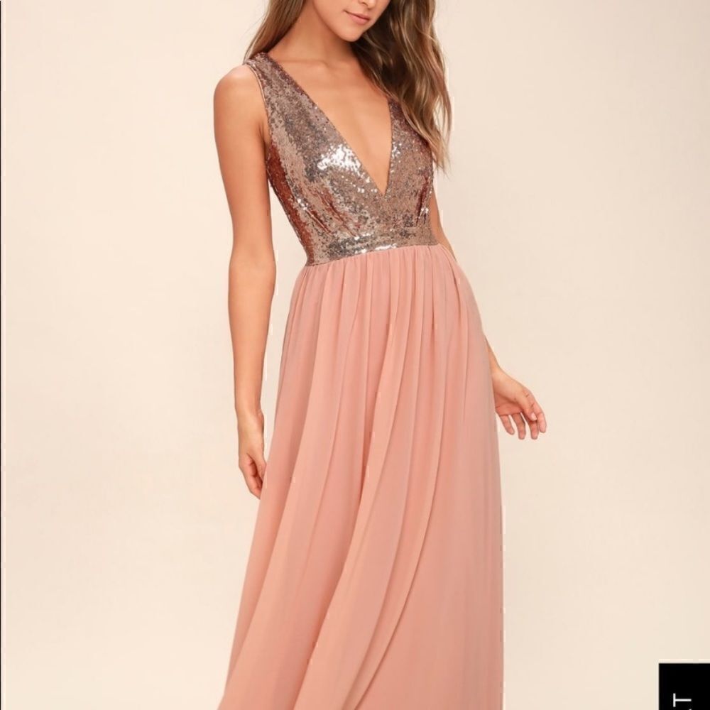 Lulus Elegant Encounter Rose Gold Sequin Dress Size XS